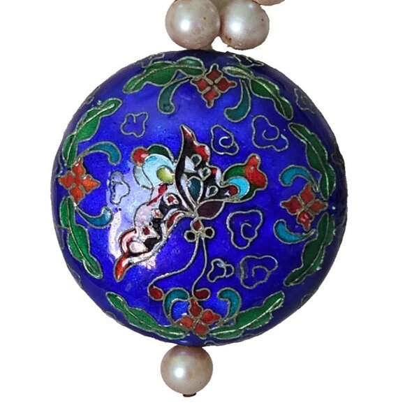 Vintage Hobe' Signed Necklace,  Pendant, Cloisonne, Blue Free-Form 2-Side Design - Picture 3 of 9